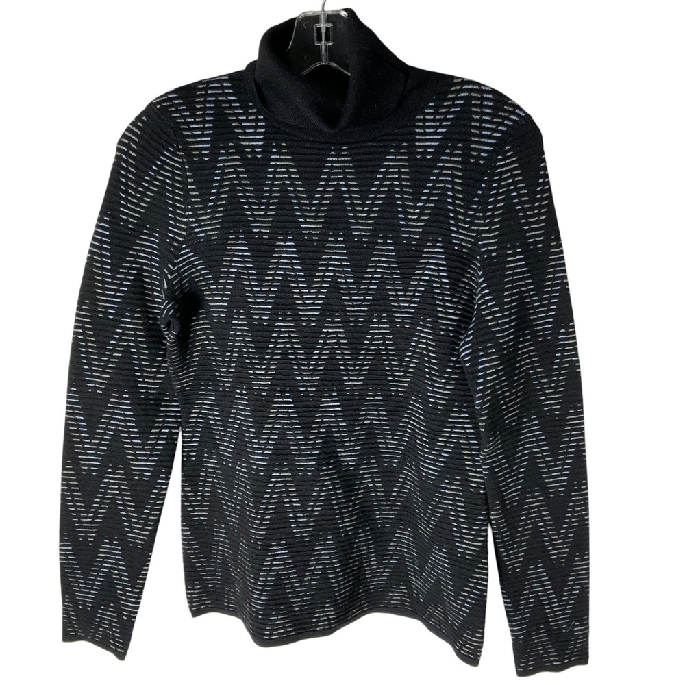 Krimson Klover Sweater Womens Black Grey Chevron Zigzag Turtleneck Merino Small